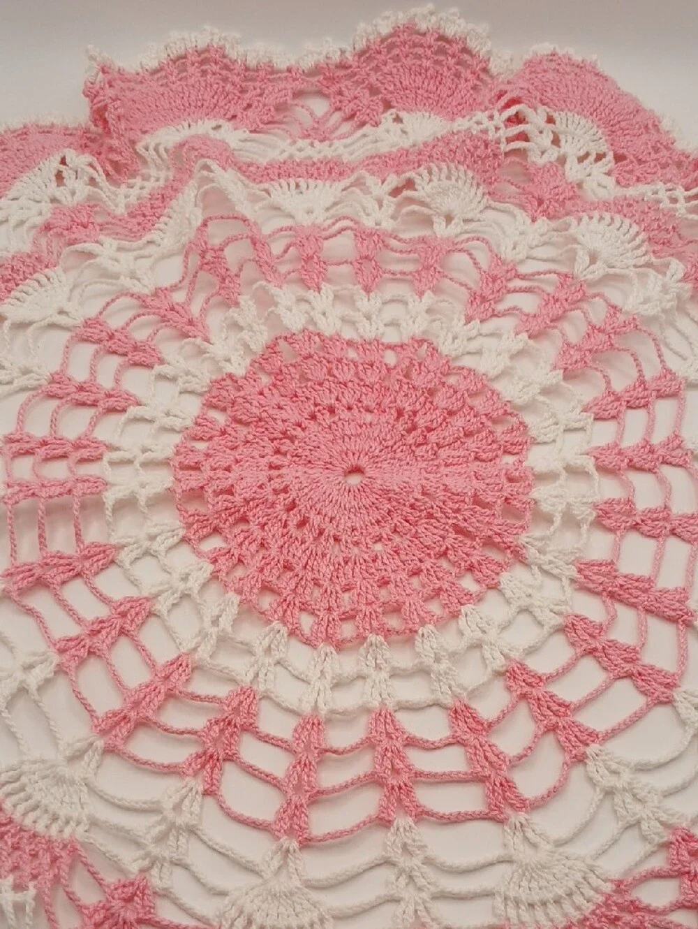 Handmade Pink & White Crochet Doily 20